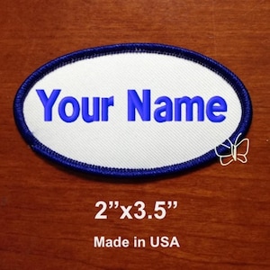 Custom  (Personalized) Embroidered Name Tag/ Embroidered name Patch / Motor Biker Badge/ Oval /2&quot;x3.5&quot; White/Royal Blue ( Sew-On)