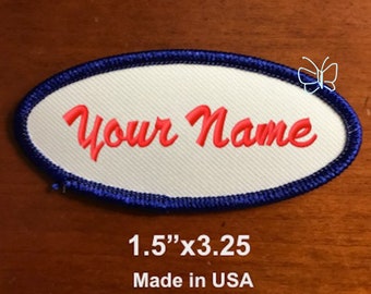 Custom Embroidered Name Patch: Oval Biker Badge (1.5"x3.25")