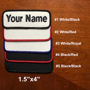 Iron-On/Sew on/ Custom Embroidered Name Tag/ Personalized Name Patch/ Motorcycle Biker Badge/ 1.5&quot;x4&quot; Rectangular Shape Patches