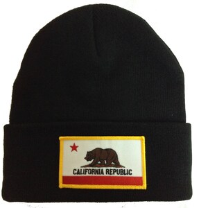 Black Beanie with Embroidered California Flag Patch on