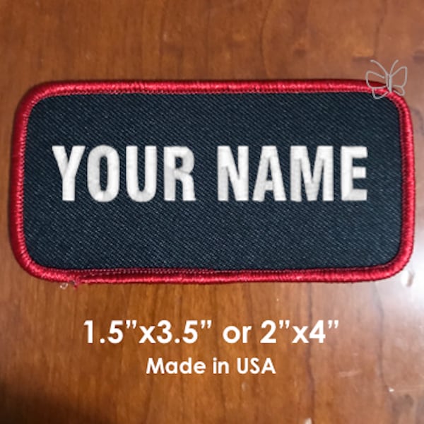 Custom Embroidered Patch /Personalized Name Tag / Motorcycle Biker Badge/ 2"x4" Rectangular /Black/Red