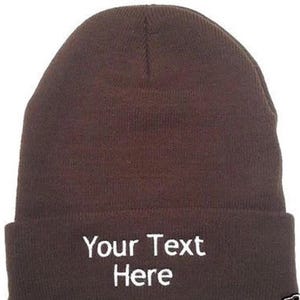 Custom Embroidery (Personalized) Embroidered Name Beanie Knit Cap with cuff-Brown