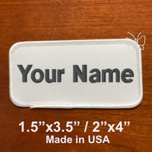 Custom Embroidered Name Tag /Personalized Name Patch /Monogrammed /Motorcycle Biker Badge /1.5&quot;x3.5&quot; or 2&quot;x4&quot;  Rectangular Shape White