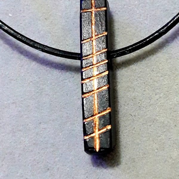 Irish bog oak ogham inscription necklace 'Love' - Gra Celtic jewelry black oak handcarved copper gaelic runes pendant