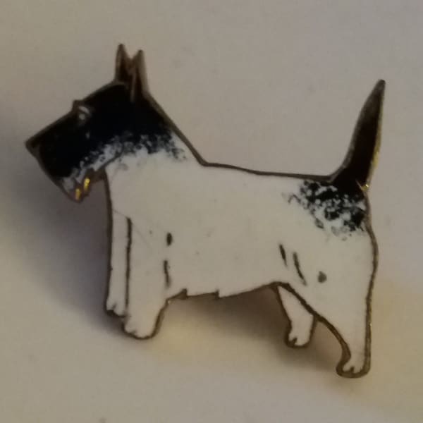 Vintage Scottie Dog Brooch Pin / Art Deco Jewelry / Stratton Terrier Dog Brooch Pin white and black Enamel