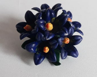 Vintage celluloid blue lily flower brooch / early plastic Jewelry collector Brooch