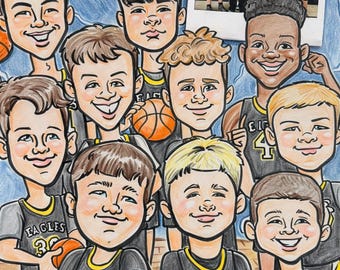 Custom Group Caricature: Full Color, Detailed Background (11x14)