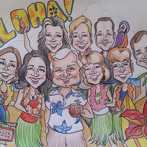 Group Caricature with bodies! 11 x 14 Full Color. 3 People and Up. Price varies on the number of people.