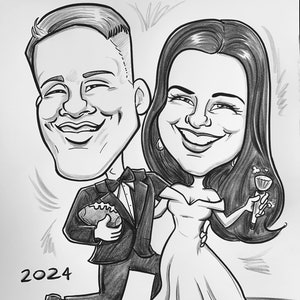 11x14 Black and White Caricature - Full Body with Theme