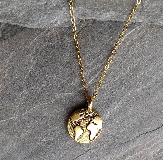 Tiny Globe Necklace Earth Gold Small Antique Plated Graduation Travel Gift World Map - Gold Earth Globe Pendant Tiny Globe Necklace Earth Gold Small Antique Plated Graduation Travel Gift World Map - Gold Earth Globe Pendant
