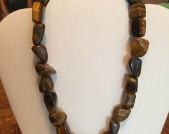 Semi Precious Tiger's Eye  Nugget Necklace   16" Long