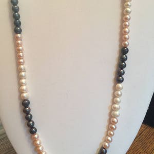 Semi Precious Tricolor Pearl Necklace 20 Long image 2