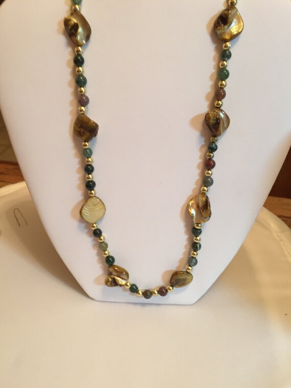 Mother of Pearl, Jade and Jasper With Gold Filagree Semi Precious