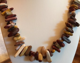 Semi Precious Rhodonite and Jasper Spike Necklace 20" Long