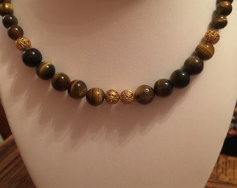 Collier classé Tiger’s Eye avec filigrane de couleur or 18 « long