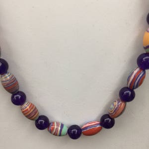 Semi Precious Turquoise and Amethyst Necklace 24 Long image 2