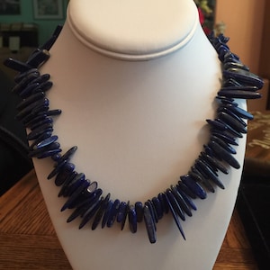 Lapis Lazuli Stick Shaped Semi Precious Necklace 19&quot; Long