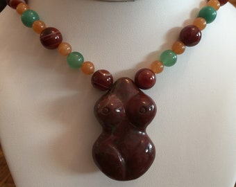 Semi Precious Jasper with Sardonyx, Adventurine,  and Carnelian  Necklace,26"L, Bracelet and Earrings Pierced