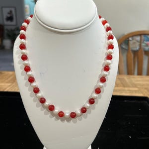 Ruby and Pearl Necklace 18" Long