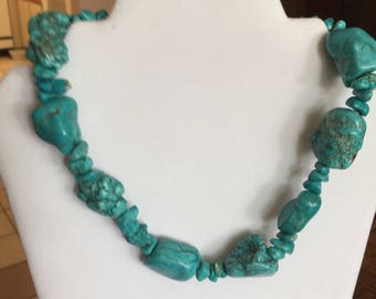 Semi Precious Turquoise Howlite Nugget Necklace 21" long