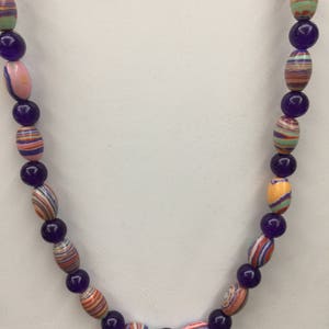 Semi Precious Turquoise and Amethyst Necklace 24 Long image 1