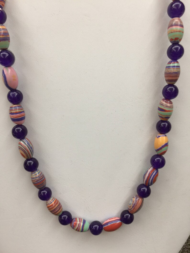 Semi Precious Turquoise and Amethyst Necklace 24 Long image 1