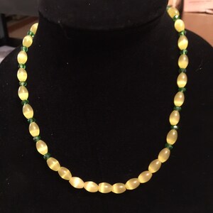 Semi Precious Yellow Cat's Eye and Emerald Necklace 19 Long image 2