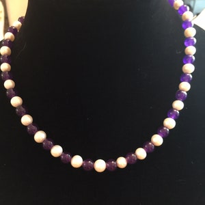Amethyst and Fresh Water Pearl Semi Precious Necklace 18&quot; Long
