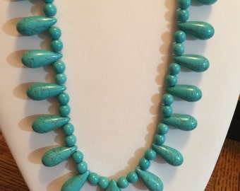 Semi Precious Turquoise Necklace 21" Long