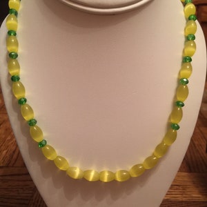 Semi Precious Yellow Cat's Eye and Emerald Necklace 19 Long image 1