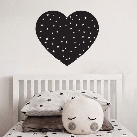 black heart and white stars wall decal nursery decal | etsy