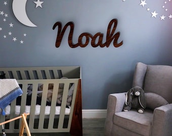 Blue Wooden Baby Name Sign - Personalized Nursery Wall Decor, Custom Wood Name Sign for Baby Boy, Baby Nursery Name Sign