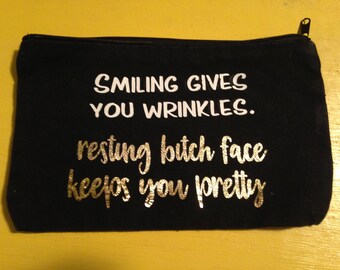 Resting Bitch Face Keeps you Pretty Make-up Bag - Canvas Toiletry Bag - Lipstick Bag - Make-Up Case - Pencil Bag - Bridesmaid Gift