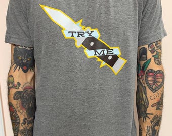 SampleTry Me Switchblade DTF T-shirt Heather Gray Medium