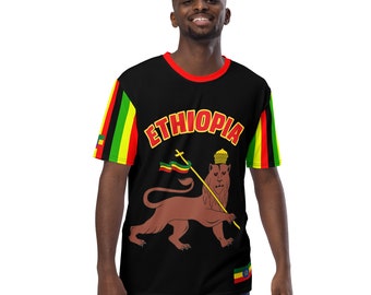 Fifth Degree™ Ethiopian Shirt, Rasta Lion of Zion Clothing Print Rastafari T-Shirt, Lion Rasta T Shirt, Unisex Reggae Rastafarian African