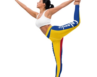 Fifth Degree™ Colombian Leggings Flag Print High-Waisted Depression Healing Negative Mood-Enhancing Designer Comfort Premium Gym Yoga