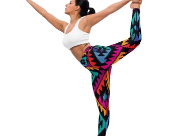 Fifth Degree™ Navajo Indian High-Waisted Healing Mood-Enhancing Designer Workout Gym Yoga Premium Aztec Leggings, Printed Yoga Leggings