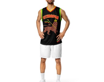 Fifth Degree™ Ethiopia Haile Selassie I Basketball Jersey Shirt Rasta Lion of Zion Clothing Rastafari Reggae Outfit Rastafarian Black