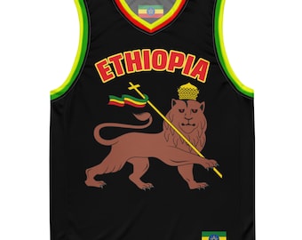 Fifth Degree™ Ethiopia Haile Selassie I Basketball Jersey Shirt Rasta Lion of Zion Clothing Rastafari Reggae Outfit Rastafarian Black