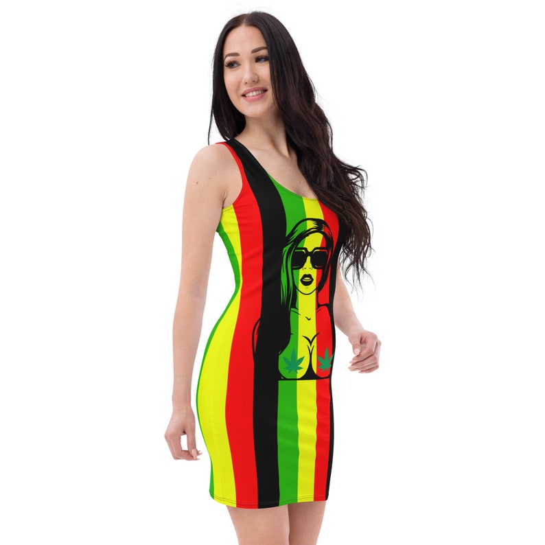 Fifth Degree™ 420 Outfit Weed Print Pot Leaf Rasta Dress Hippie Clothes Clothing Cannabis Green Stoner Reggae Gifts Women Marijuana Dress