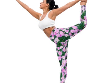 Fifth Degree™ Flowers and Grass Print High-Waisted Designer Premium Workout Gym Yoga Leggings