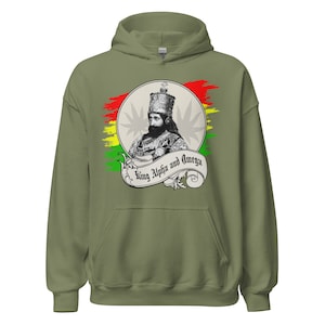 Fifth Degree™ Haile Selassie Hoodie Ethiopian Hoodie Jah Army Sweatshirt Rastafarian Hoodie Rasta Africa Black History King Alpha and Omega