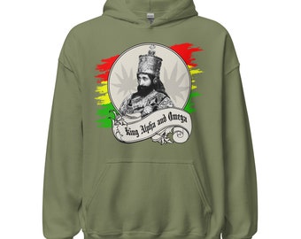 Fifth Degree™ Haile Selassie Hoodie Ethiopian Hoodie Jah Army Sweatshirt Rastafarian Hoodie Rasta Africa Black History King Alpha and Omega