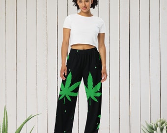 Fifth Degree™ Weed Wide Leg Lounge Pot Leaf Pants, Marijuana Clothing Cannabis, Hippie Clothes 420 Outfit Stoner Gifts For Women