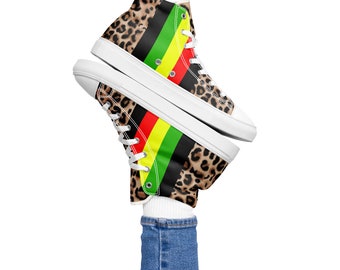 Fifth Degree™ Women’s High Top Leopard Print Canvas Shoes Rasta Color Reggae Rastafari Hippie Rastafarian