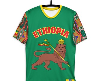 Fifth Degree™ Ethiopian Shirt, Rasta Lion of Zion Clothing Print Rastafari T-Shirt Reggae Outfit Rastafarian, Africa T Shirt