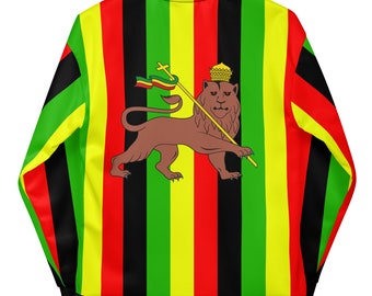 Fifth Degree™ Rasta Lion of Zion All Over Print Rastafari Unisex Bomber Jacket Reggae Concert Outfit Rastafarian Clothing Jamaican