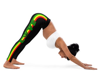 Fifth Degree™ Love Weed Marijuana Rasta Clothing Pot Rastafarian Reggae Leaf Cannabis High Waisted Premium Printed Yoga Leggings Hippie 420