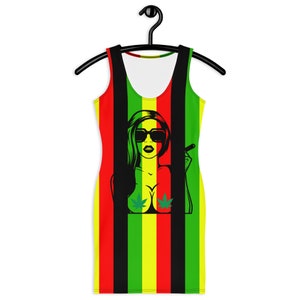 Fifth Degree™ 420 Outfit Weed Print Pot Leaf Rasta Dress Hippie Clothes Clothing Cannabis Green Stoner Reggae Gifts Women Marijuana Dress