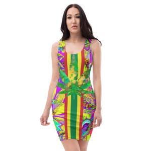 Fifth Degree™ Hippie Clothes Women, Retro Weed Pot Leaf, Rasta Color Dress, Rastafari Dress, Cannabis Stoner, Reggae Dress, Marijuana 1960s